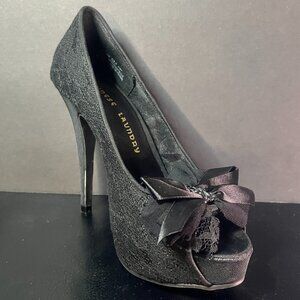 Chinese Laundry Black Peep Toe Lace High Heel, Size 8